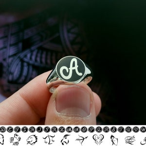 Anillo con sello de letra inicial en forma redonda hecho a medida, anillo unisex con monograma personalizado, alfabeto, I, J, K, L, M, N, O, P, Q, R, S, T, U, V, W, X, Y, Z