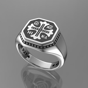 Hombres anillo cruzado, kreuz ring männer, bague homme croix, anello uomo croce, anel de homens cruzados,kors män ring, крест кольцо мужчин Black Enamel