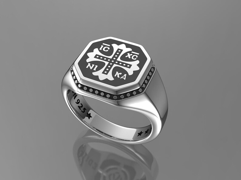 Hombres anillo cruzado, kreuz ring männer, bague homme croix, anello uomo croce, anel de homens cruzados,kors män ring, крест кольцо мужчин Black Enamel