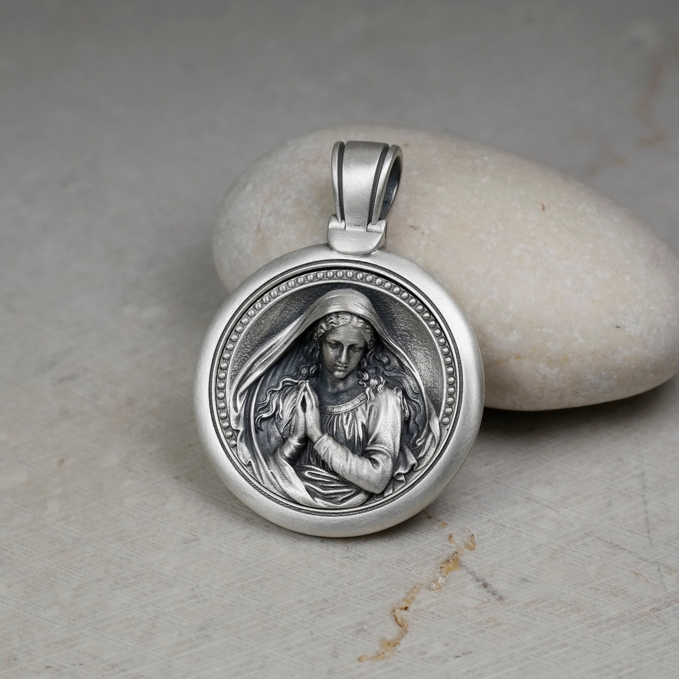 Virgin Mary Necklace, Silver Holy Mother Medallion, Christian Jewelry,  Religious Catholic Gift Pendant, Pray for Us, Oxidized Silver Jewelry - Etsy