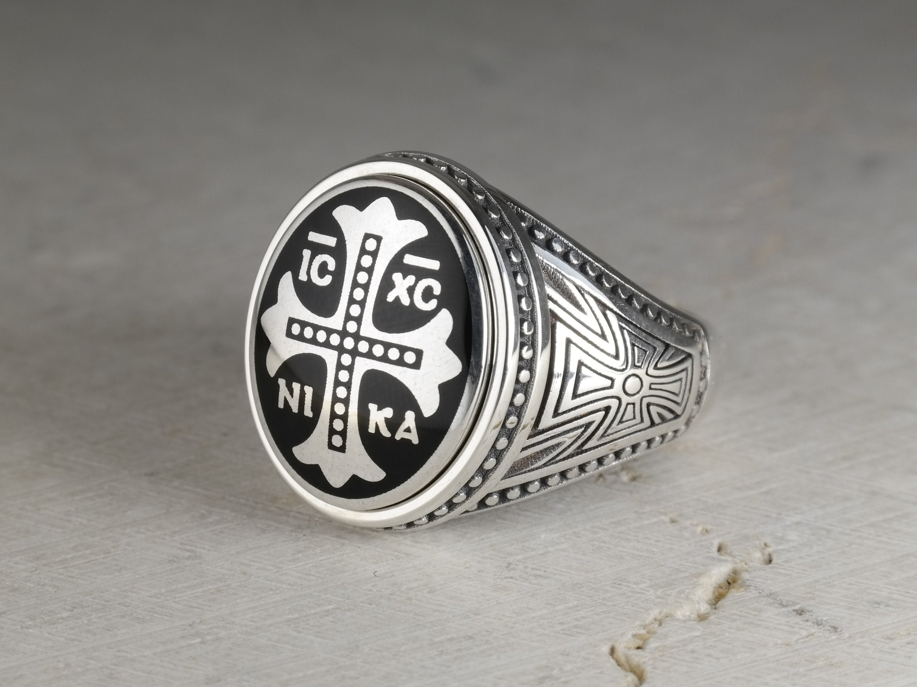 IC XC NIKA, Byzantine Men Ring, Sale Ring Design - For Andre, Oval Signet Cross Ring, Christian Orthodox, Religious Men's Ring, Jesus Christ