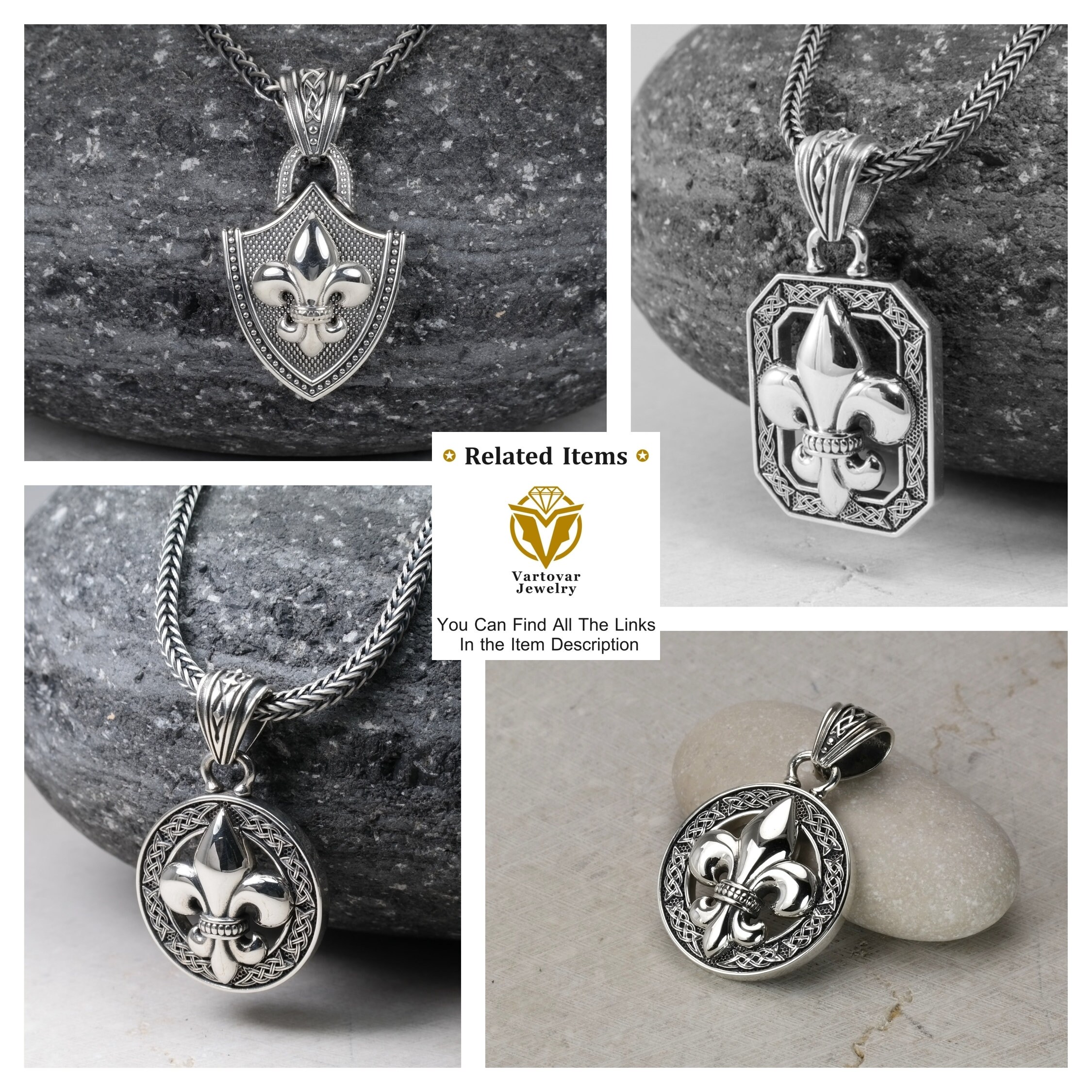 Fleur De Lis Dog Tag Pendant, 2.5 Mm Braided Wheat Neck
