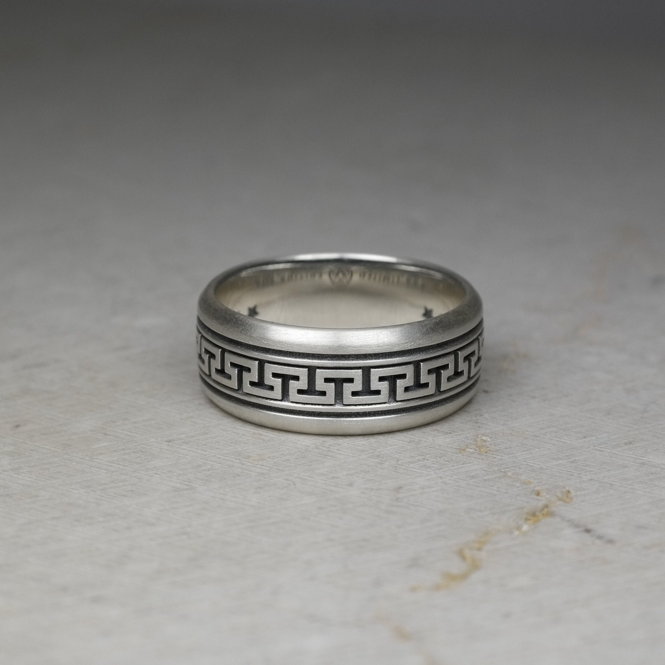 Greek Key Pattern Band Ring, Ancient Greece, Meander Symbol, Grecian Men Statement Ring, Real Sterling Silver, Unisex Jewelry Accessories