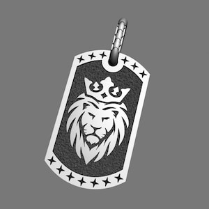 Lion King Pendant, Personalized Dog Tag, Men Best Charm Medallion, Leo Zodiac Gift Necklace, Real Sterling Silver 925, Protection and Valor