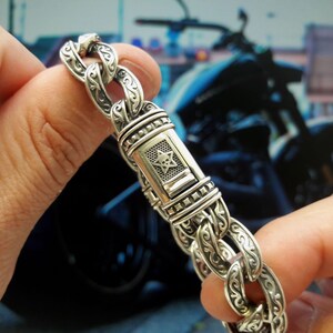Miami Cuban Link Mens Bracelet, with Simulated Black Diamond Stones, you can choose between 15 different length sizes, Sterling Silver (photo 5)