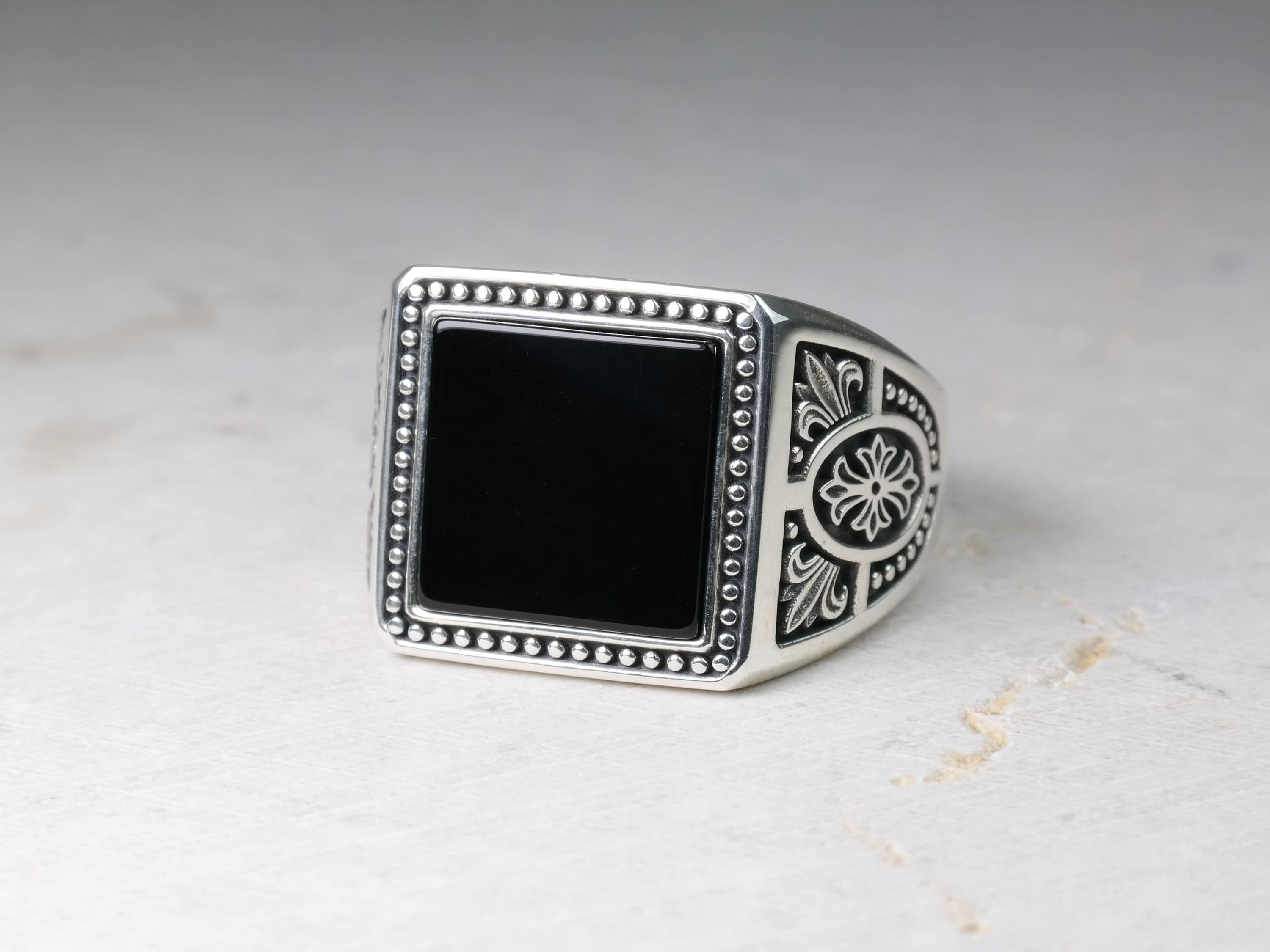 Square Classic Ring Signet Ring Black Onyx Agate | Etsy