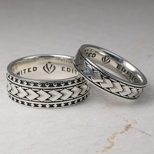 Silberring mit samoanischem Pfeilmuster, 925 Sterling Silber Ring für Männer & Frauen, personalisierter Ring für Paare, personalisierter Schmuck mit Gravur