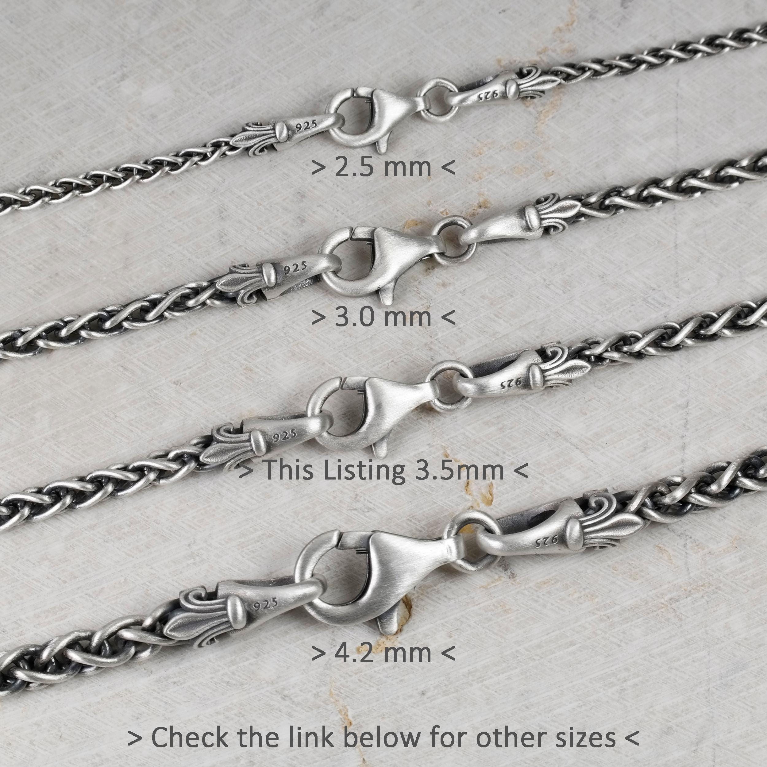   925S ヴィンテージネックレス 171 3.5mm Thick Silver Wheat Chain Necklace Men Women Jewelry Oxidized