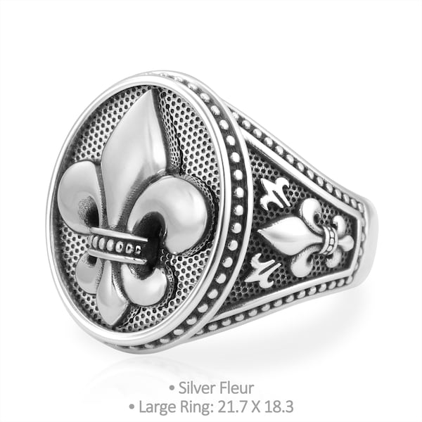 Oval Shape Signet Ring, Fleur De Lis, Men Silver Ring, Byzantine Ring, Sterling Silver Ring, Gothic Men Ring, Medieval Ring, Gift For Him