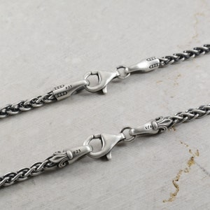 Cadena trenzada de trigo de 4,2 mm para colgantes en varios tamaños, cierre de gancho con diseño de lunares o flor de lis, collar con aspecto oxidado, plata 925