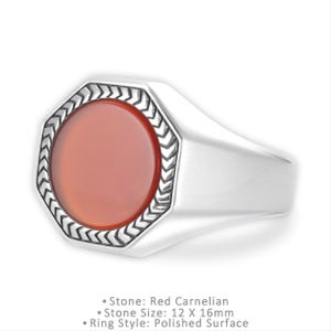 Octagon Classic Chevalier, Arrow Pattern, Black Onyx, Red Carnelian, Sterling Silver 925, Pinky Signet Ring, Geometric Signet, Unisex Style