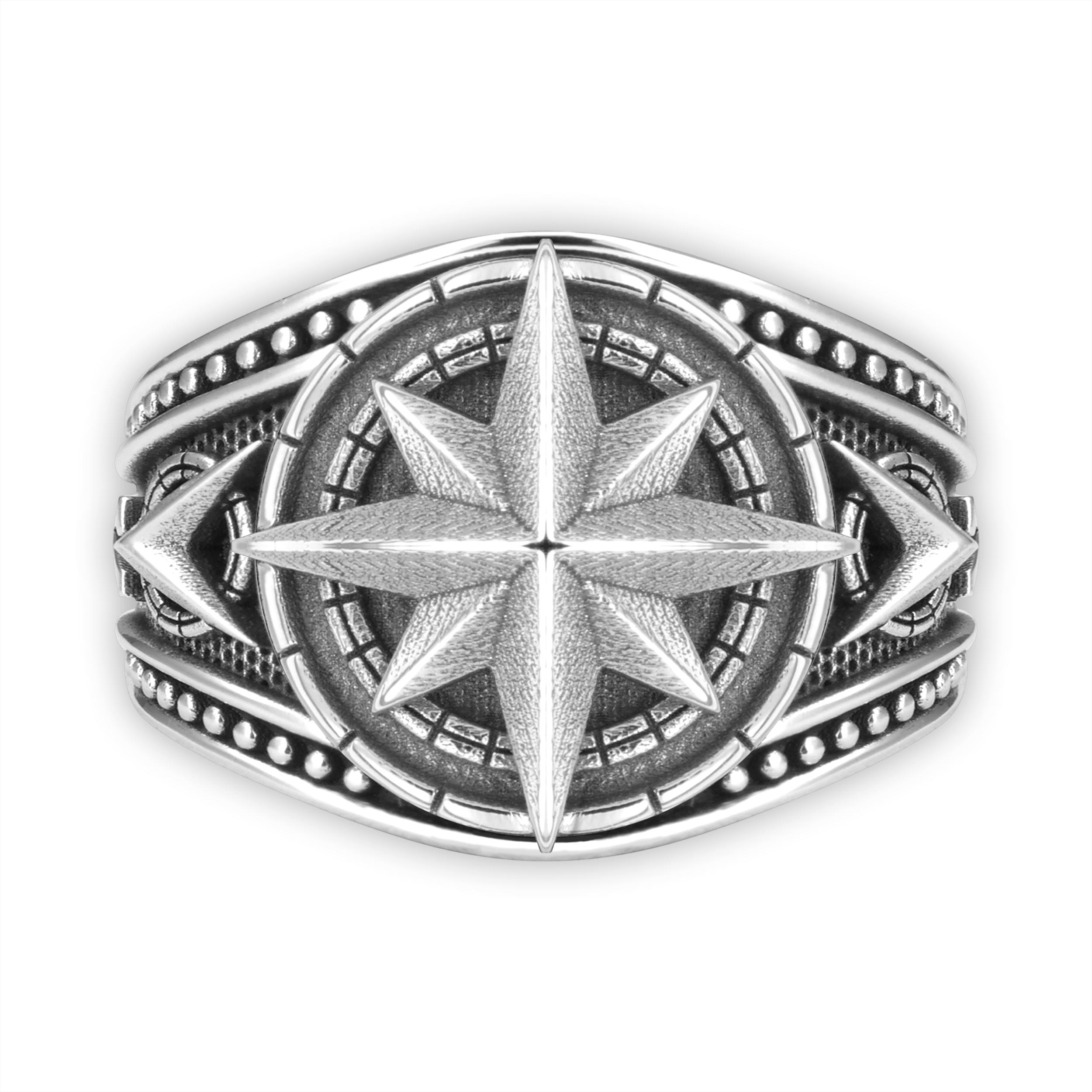 SILVER925 BIG COMPASS RING/シルバー/リング Compass Ring Silver, Wind Rose Man Band, Sterling Silver 925