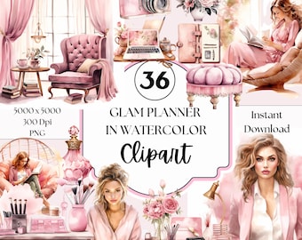 Glam Planner Watercolor Clipart: Fashion Girl PNG (Digital Download)