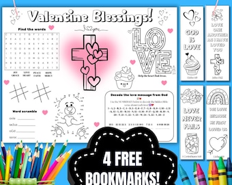 Valentine's Day Bible Lesson Printable, Bookmarks, Placemat (PDF)