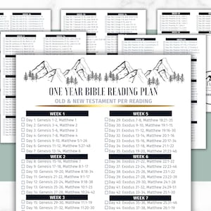 Plano de leitura cronológica da Bíblia, 365 dias de estudo da Bíblia, rastreador imprimível para devoção diária, plano da Bíblia em um ano, Antigo e Novo Testamento