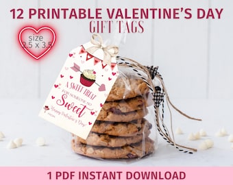 Puede incluir: Doce etiquetas de regalo imprimibles para el Día de San Valentín con un diseño de cupcake rosa y blanco con el texto "A Sweet Treat for Someone So Sweet" y "Happy Valentine's Day!" Las etiquetas miden 6,35 cm por 8,89 cm.