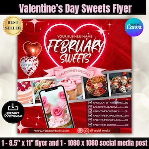 February Bake Sale Flyer, Bakery Flyer, Sweet Treats Flyer, Valentines Day Dessert Flyer, Bake Shop Flyer, Pastry Flyer, Cake Flyer