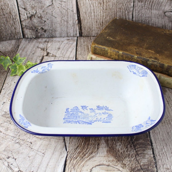 Vintage Enamelware Blue & White Dish, Vintage Enamel, Vintage Dish, Home Accessories