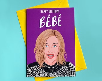 Carte d'anniversaire Moira Rose avec enveloppe jaune - Schitt's Creek - « Happy Birthday Bébé » - Catherine O'Hara - Icône gay - Vin de fruits
