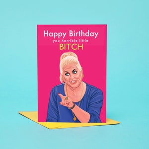 Kim Woodburn-verjaardagskaart A6: gefeliciteerd, kleine teef! - Celebrity Big Brother - Tv-persoonlijkheid - Little Shit met kipfilet