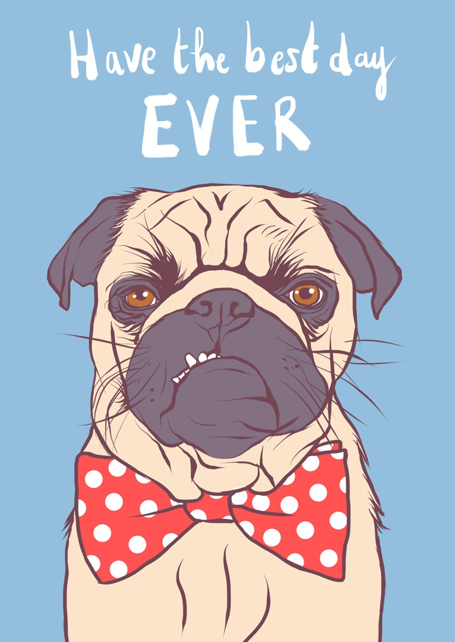 Grumpy Pug A6 Greetings Card Best Day EVER Happy Birthday cute funny dog Humour fur baby dog mom dad owner lover