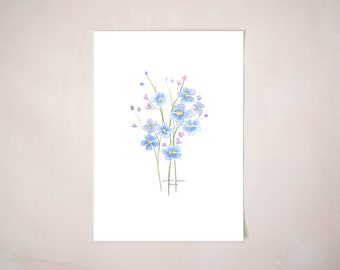 Forget me not watercolour illustration digital art print / downloadable file / print at home