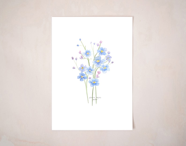 Forget me not watercolour illustration digital art print / downloadable file / print at home image 1