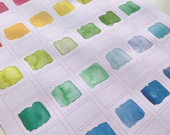 Colour swatch chart card // printable colour swatch for watercolour, paint, ink, pencil // 36 or 72 pan