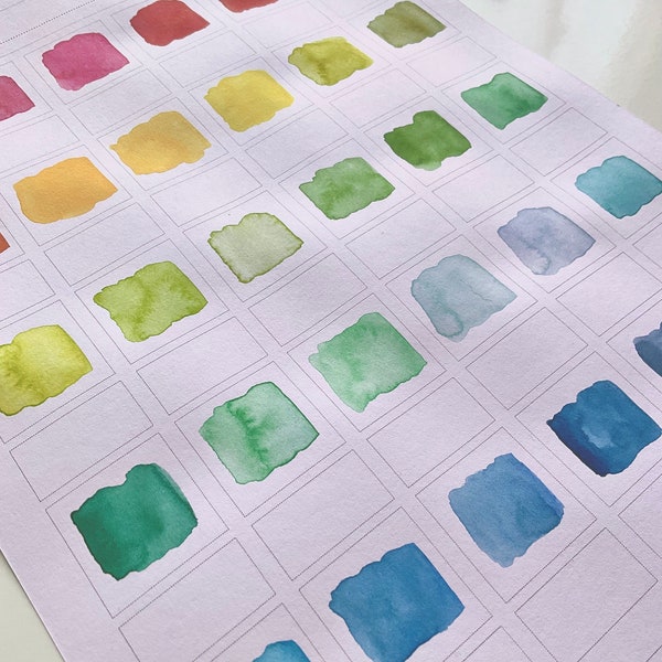 Colour swatch chart card // printable colour swatch for watercolour, paint, ink, pencil // 36 or 72 pan
