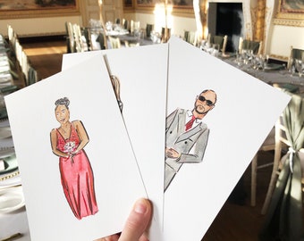 Wedding guest illustration portraits // illustrated post-wedding / live illustrated photos of wedding guests, wedding illustrator, artist