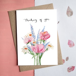 Thinking of you card // Illustrated botanical flower card , Thoughtful card , Blank notecard, eco friendly recycled card , sympathy card image 4