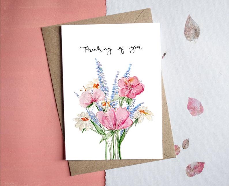 Thinking of you card // Illustrated botanical flower card , Thoughtful card , Blank notecard, eco friendly recycled card , sympathy card image 4