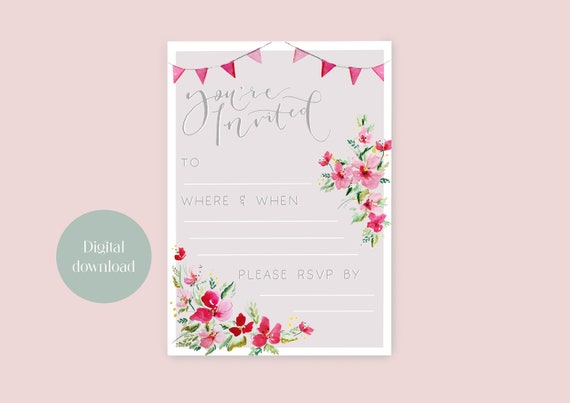 Birthday Party invites Garden Party invitations picnic outdoor party invitation download and print at home personalised
