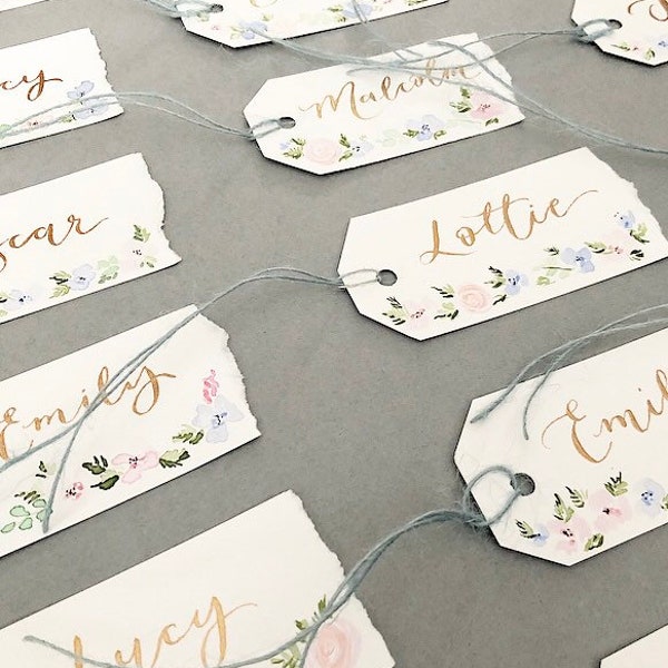 Wedding place card favour tags / Wedding seating plan tags  / unique wedding decor / hand painted / bespoke stationery / place name card