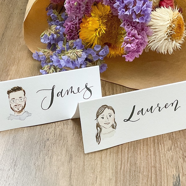 Personalised portrait place cards // unique wedding table decor, wedding place setting, bridal party portrait, wedding favours, Christmas