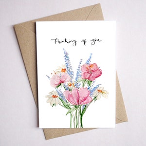 Thinking of you card // Illustrated botanical flower card , Thoughtful card , Blank notecard, eco friendly recycled card , sympathy card image 3