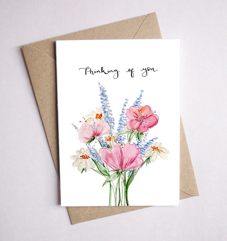 Thinking of you card // Illustrated botanical flower card , Thoughtful card , Blank notecard, eco friendly recycled card , sympathy card image 3