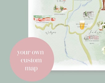 Personalised map illustration // custom map, choose your locations, illustrated wedding map, favourite place map, memorable gift couple