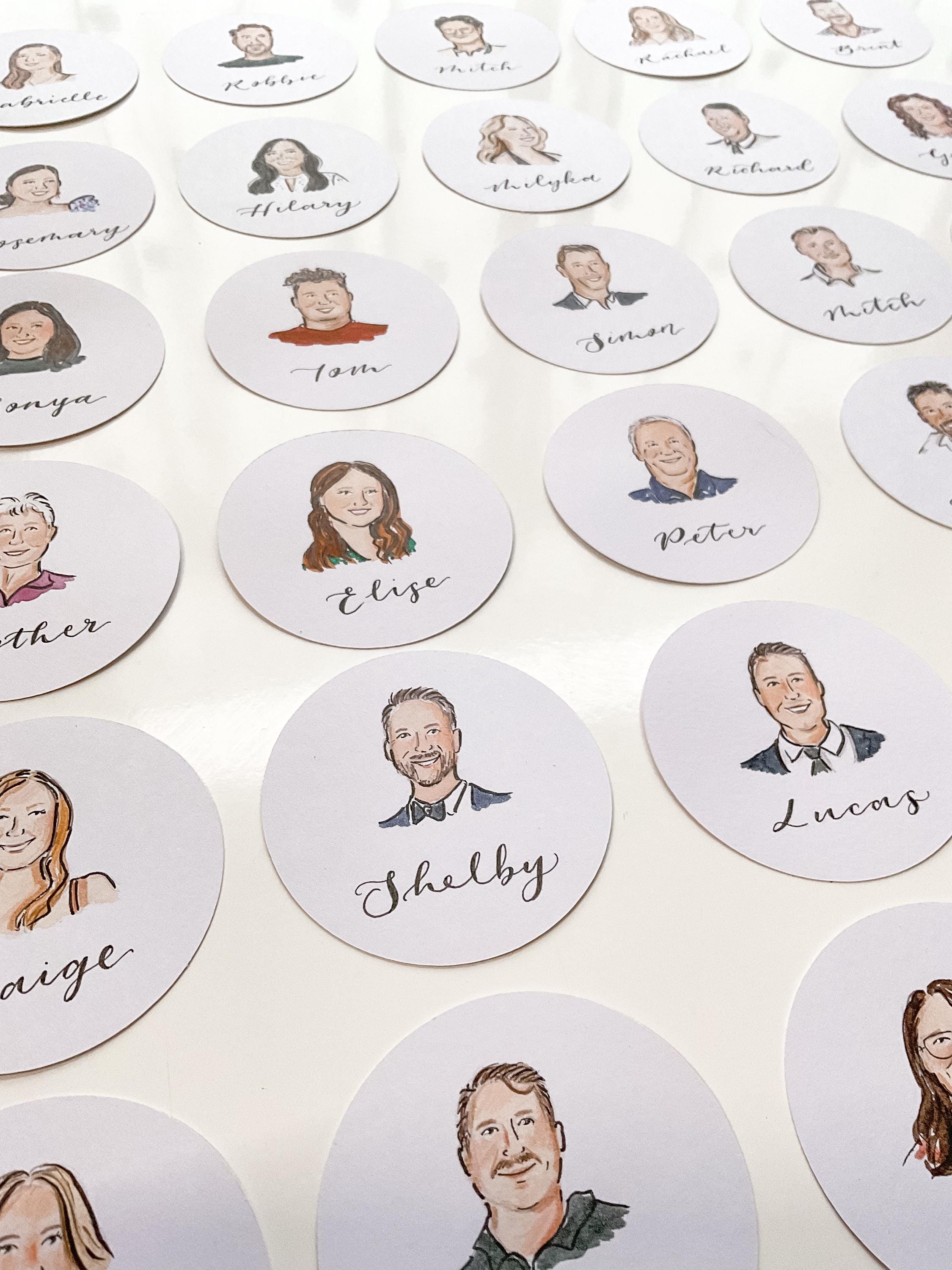 Personalised portrait place cards // unique wedding table decor, wedding place setting, bridal party portrait, wedding favours, Christmas