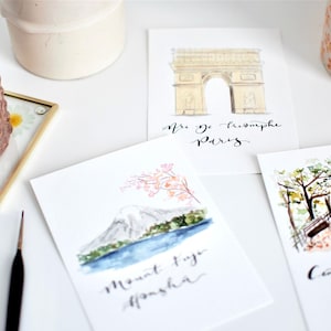 Location wedding table name cards // hand painted bespoke wedding table cards, alternative table numbers, location, travel themed signs