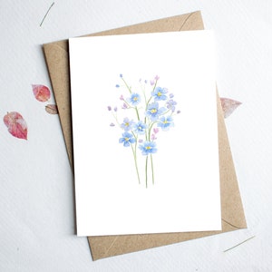 Forget me not Watercolour pack of cards  / Eco friendly 4 or 8 pack / Botanical illustration