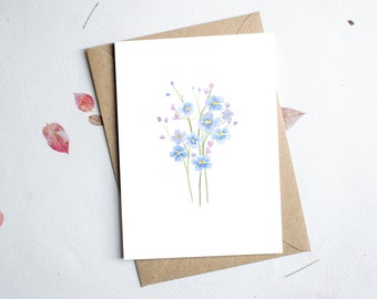 Forget me not Watercolour pack of cards  / Eco friendly 4 or 8 pack / Botanical illustration