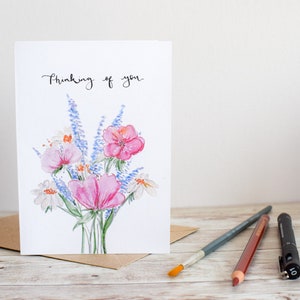 Thinking of you card // Illustrated botanical flower card , Thoughtful card , Blank notecard, eco friendly recycled card , sympathy card image 2