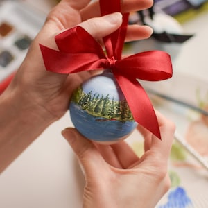 custom location baubles // painted Christmas bauble, Christmas tree decoration, destination location bauble, favourite place