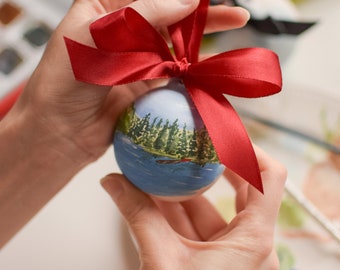 custom location baubles // painted Christmas bauble, Christmas tree decoration, destination location bauble, favourite place