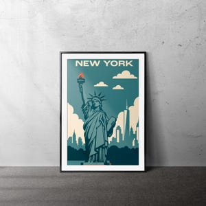 New York City Poster Digital Wall Art Illustration Printable Travel Gift USA Architecture NYC Poster Wall Hanging Decor