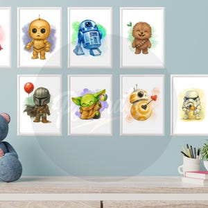 Star Wars Chibi Watercolor Prints: Nursery Wall Art, Set Baby Room Decor (Digital Download)