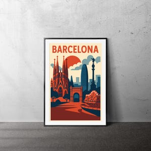 Poster de voyage à Barcelone : illustration de l&#39;architecture en Espagne (téléchargement numérique)