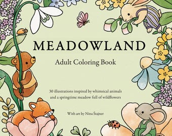 Livro de Colorir Meadowland (Download Digital): Animais fofos da floresta e desenhos florais da primavera, para adultos e adolescentes, perfeito para relaxar.