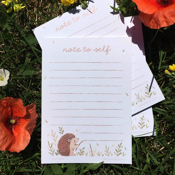 Hedgehog Notepad - Note to Self, Cute Daily To Do List, Stationary